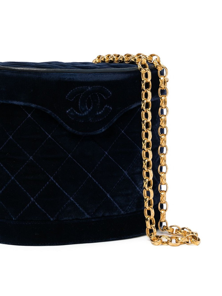 CHANEL Rare Navy Velvet Crossbody Binocular Bag