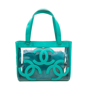 Chanel Green Vinyl CC Logo Beach Tote Bag