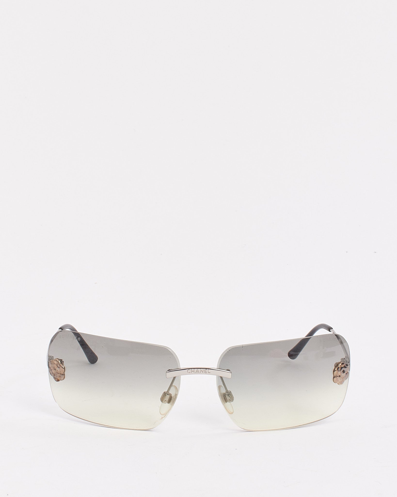 Chanel Vintage Grey Metal Rimless 4085 Camellia Flower Sunglasses