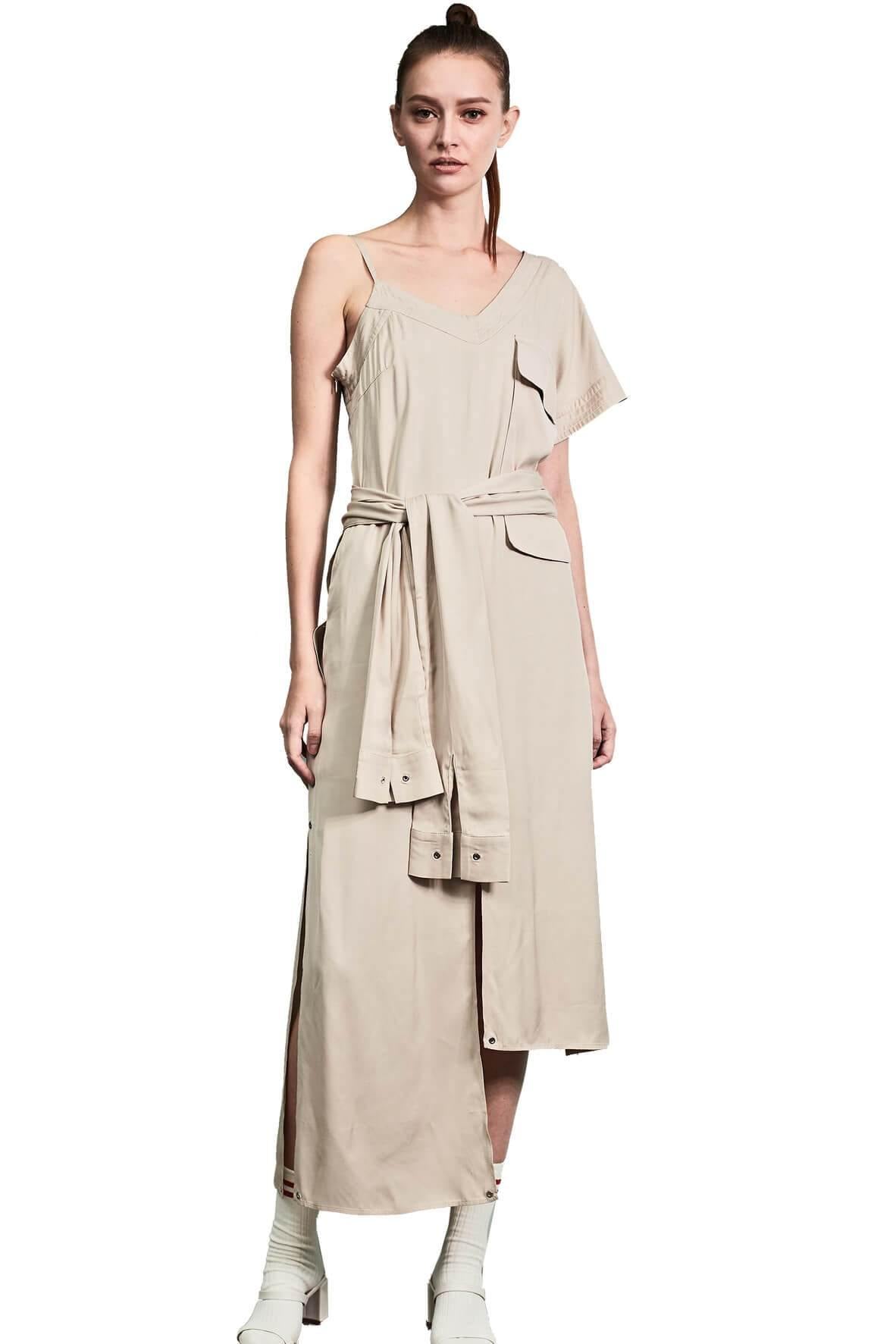 Single Strap Slit Dress Khaki