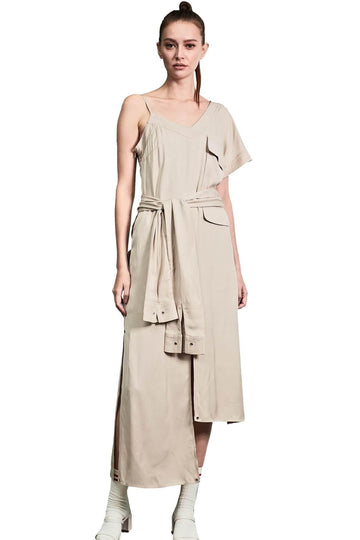 Single Strap Slit Dress Khaki
