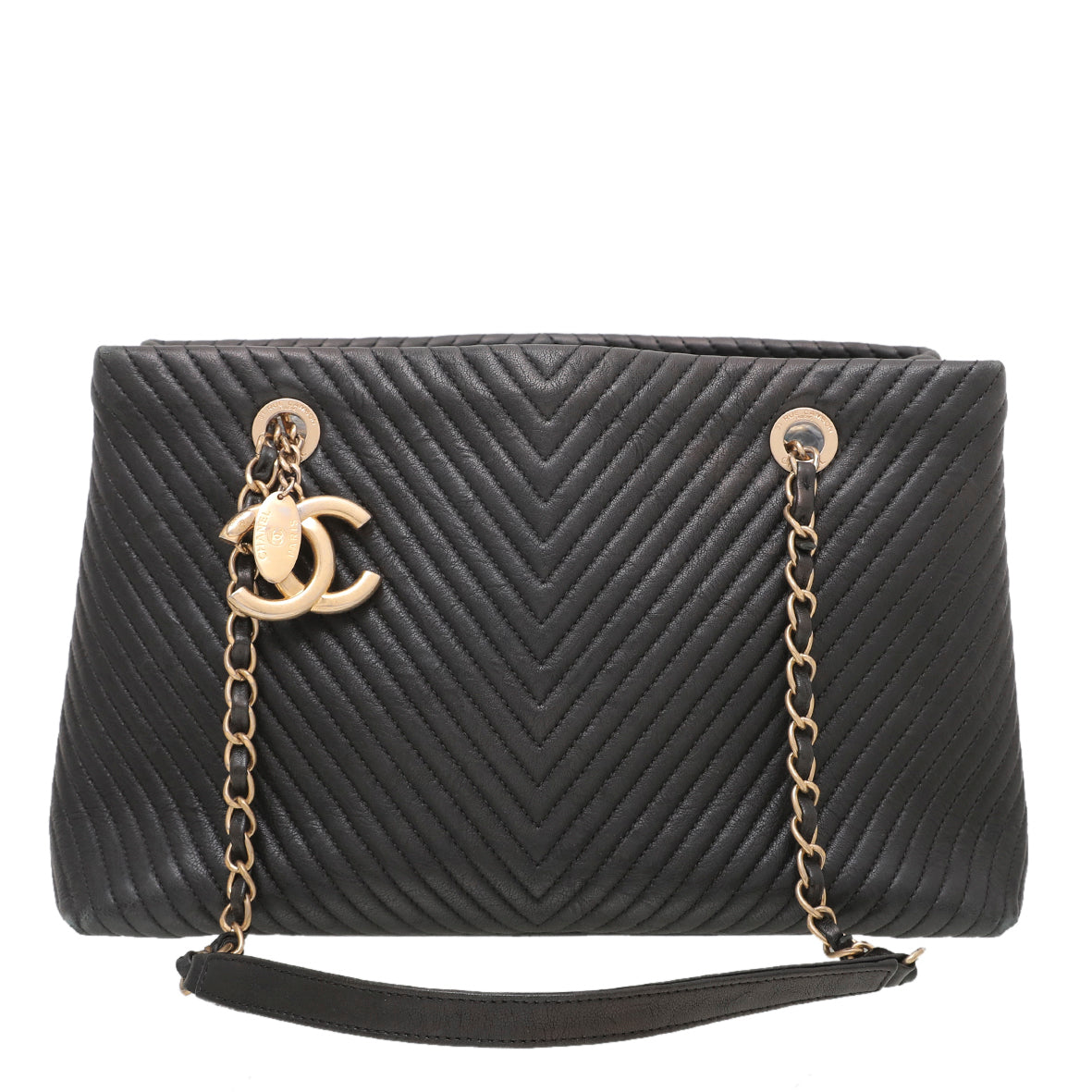 Chanel Black Chevron Surprise Shopping Tote Bag