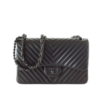 Chanel Bag Chevron So Black Jumbo Classic Double Flap Quilted  New