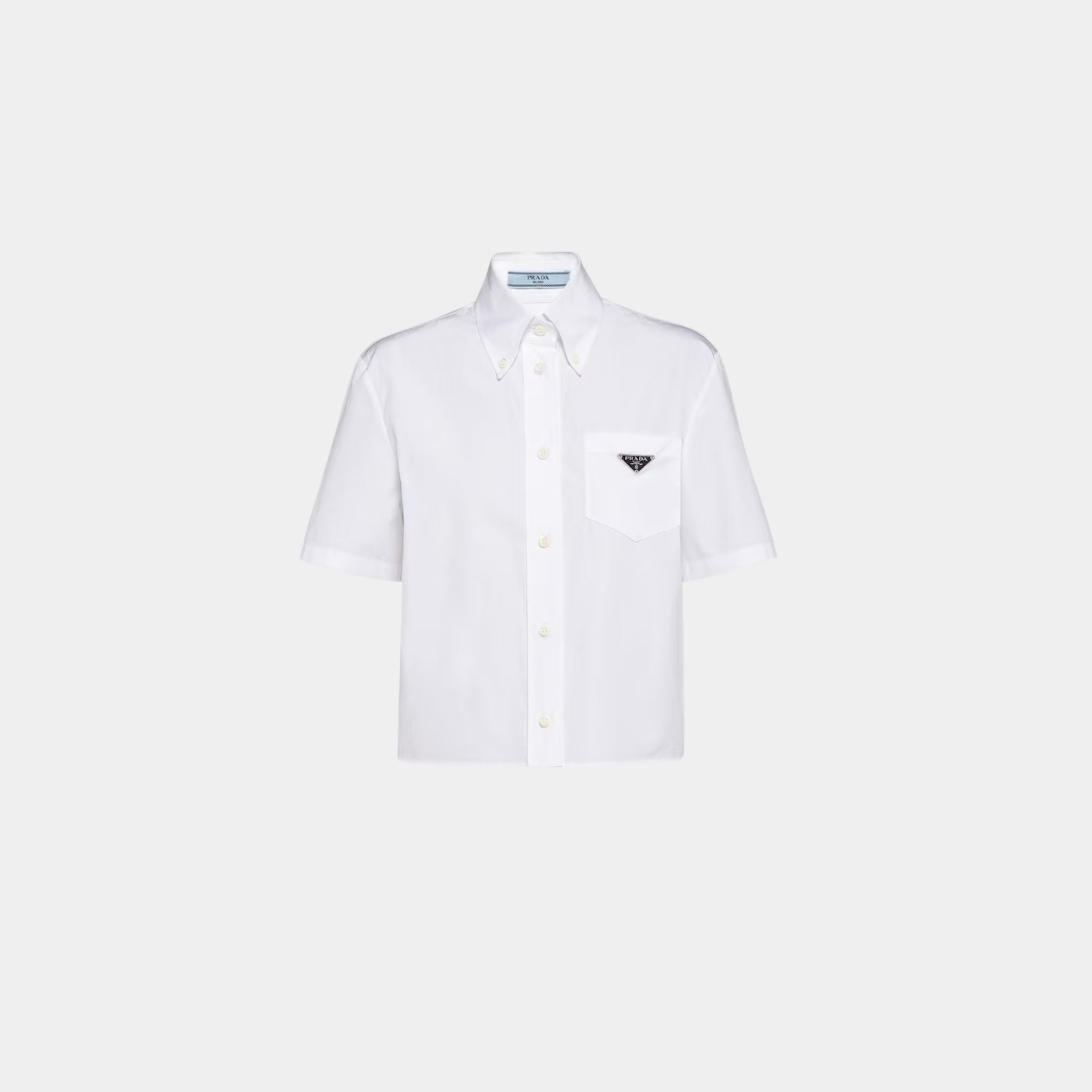 Cotton Cropped Short Sleeves White Poplin Shirt