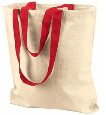 Tan Tote Bag with Red Handle