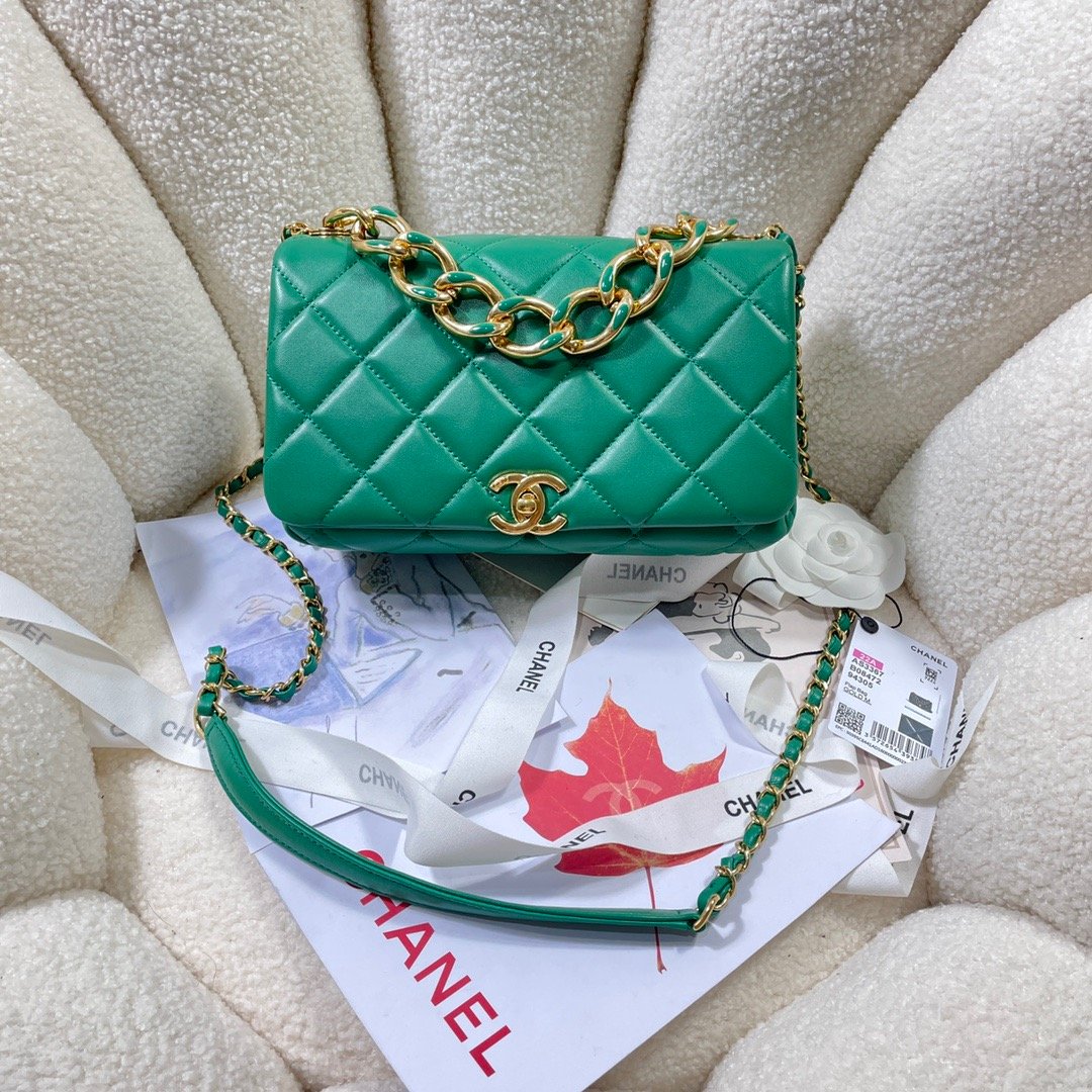 CHLLarge Flap Bag Gold Hardware GreTLM For WomTLM, WomTLM&#8217;s Handbags, Shoulder Bags 9.1in/23cm AS3367