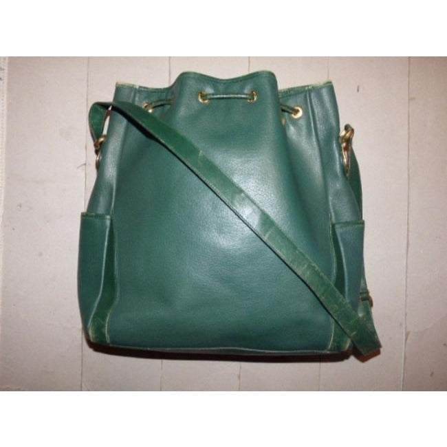 Gucci Horsebit Bucket Bag Xl Drawstring Accents Green W Gold Horseshoes Leather Satchel