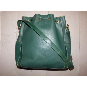Gucci Horsebit Bucket Bag Xl Drawstring Accents Green W Gold Horseshoes Leather Satchel