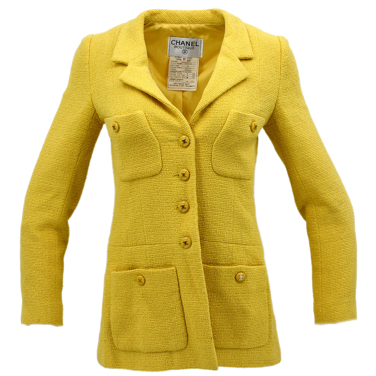 Chanel Single Breasted Jacket Yellow 95P #38