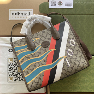 gg Medium Tote With Geometric Print Beige And Ebony gg Supreme Canvas With Geometric And Web Print For Women 14.8in/37.5cm gg 674148 UQHHG 8678
