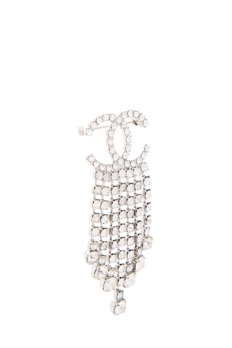 Chanel Silver Crystal Logo Brooch NWT