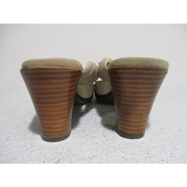 Abeo Tan Retro Brown Leather And Fabric Strappy Slip On Sandals Mulesslides Size Us