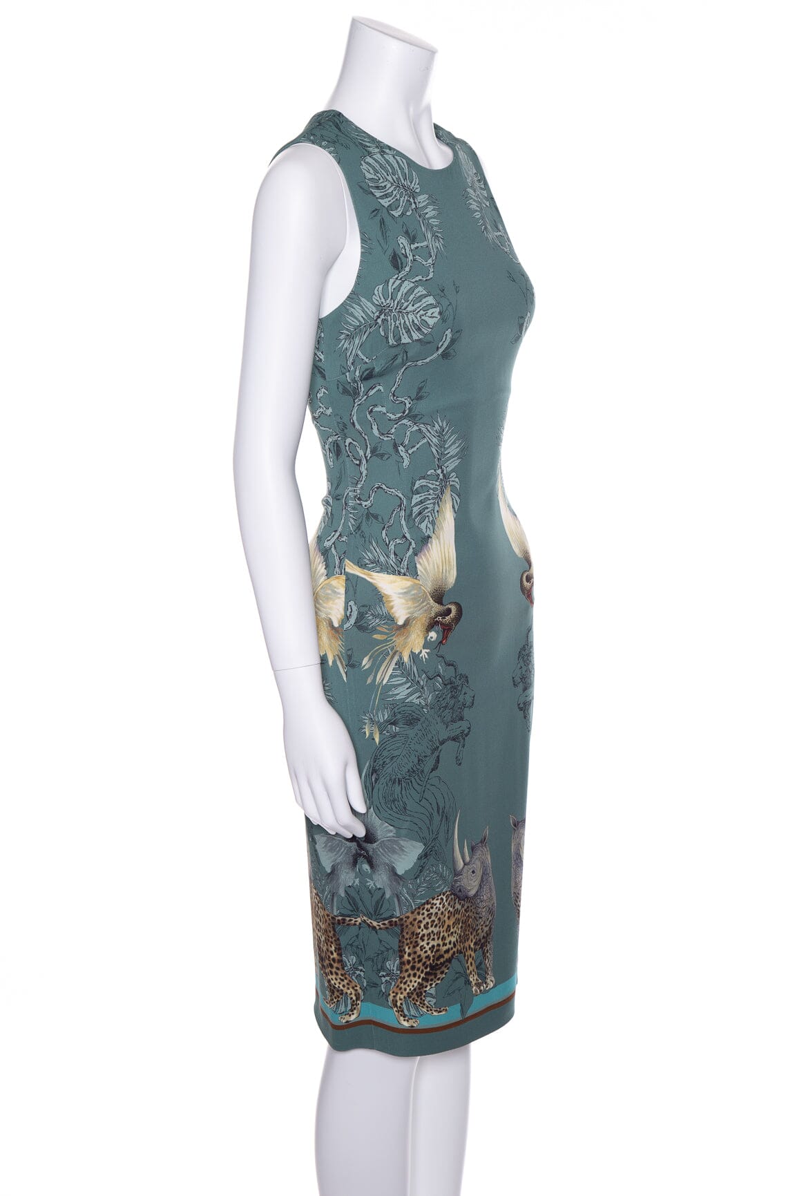 Roberto Cavalli Teal Sleeveless Exotic Animals Print Dress SZ 38