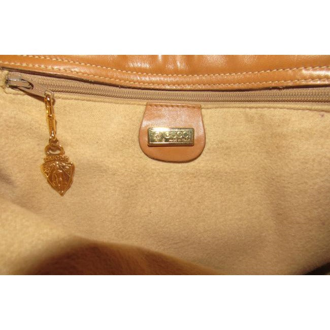 Gucci Camel Micro G Print on Ivory Leather Bucket Bag Satchel