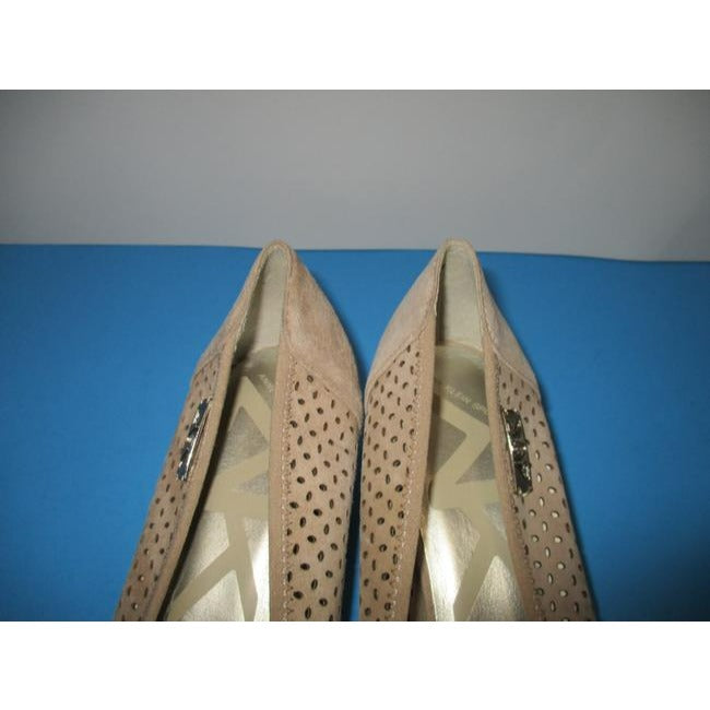 Anne Klein Beige Tan Suede Sport Cadwyn Peep Toe Wedge Pumps Size Us