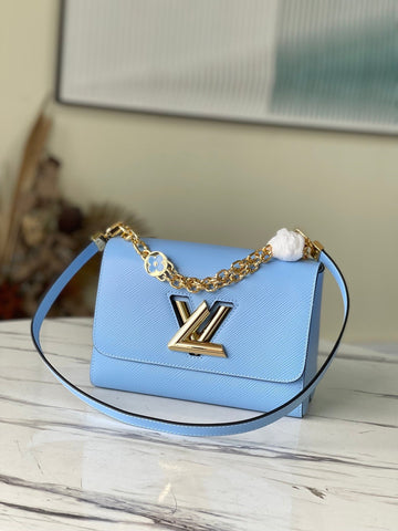 LV Twist MM Monogram Flower Bleu Nuage Blue For Womtlm,  Shoulder And Crossbody Bags 9.1in/23cm LV M59627