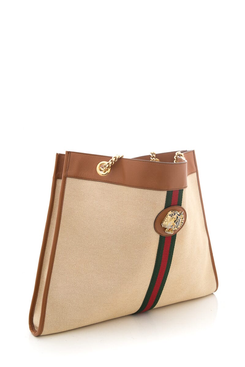 Gucci Tan Rajah Canvas Tiger Head Detail Tote
