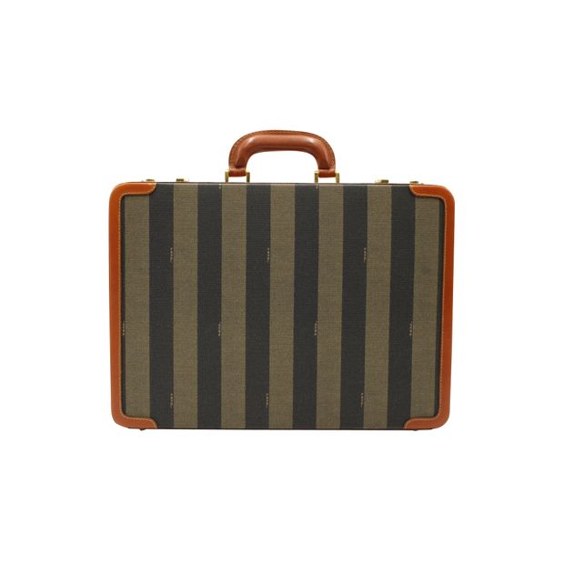 FENDI Vintage Leather & Striped Fabric Briefcase