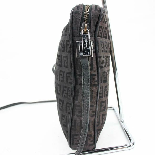 Fendi Shoulder Or Purse Blackbrown Zucchino Print Leather And Canvas Cross Body Bag