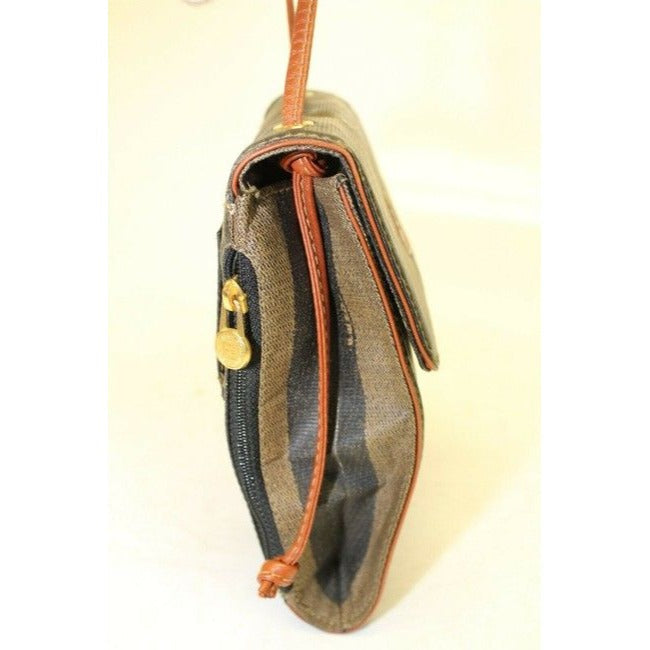 Fendi Belt Or Shoulder Purse Pequin Stripe In Browns Coated Canvas And Leather Cross Body Bag