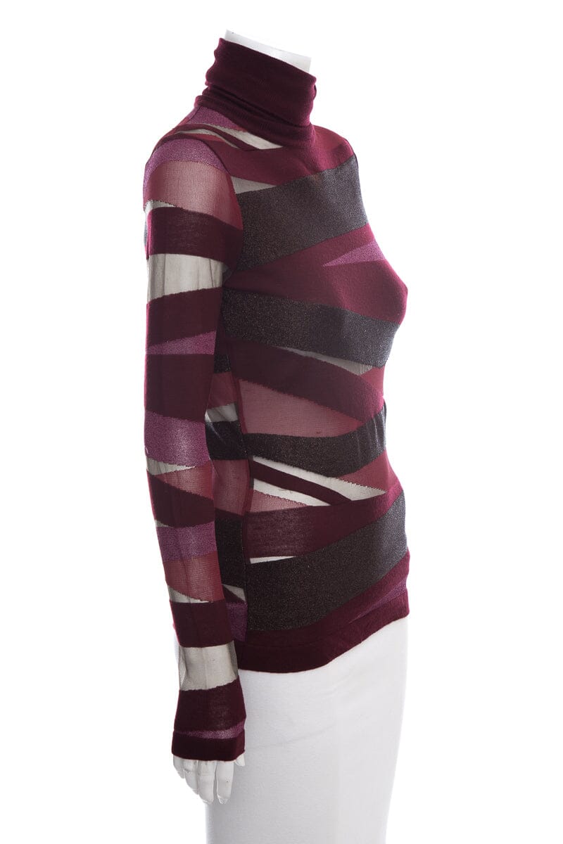 Emilio Pucci Maroon Striped Multi Sweater SZ XS
