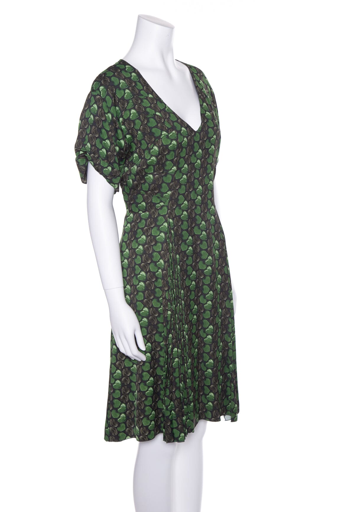 Prada Green Heart Print Short Sleeve Dress SZ 48