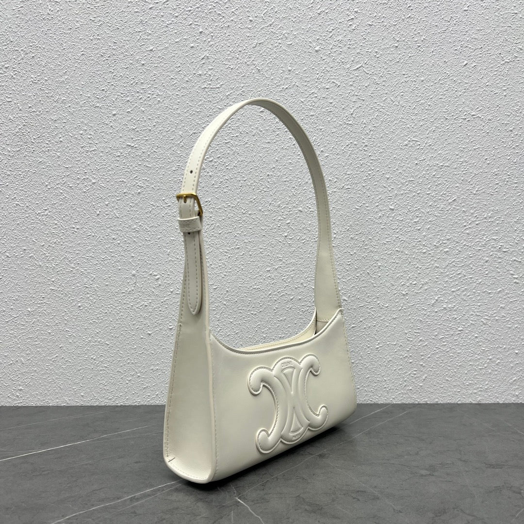 CE Cuir Triomphe Shoulder Bag White For Womtlm 9.4in/24cm