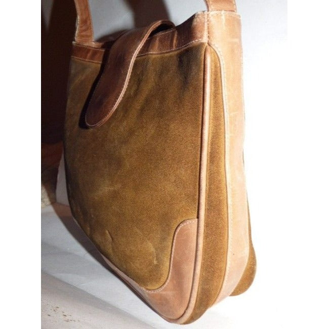 Gucci Vintage Brown Suede Camel Leather Hobo Bag