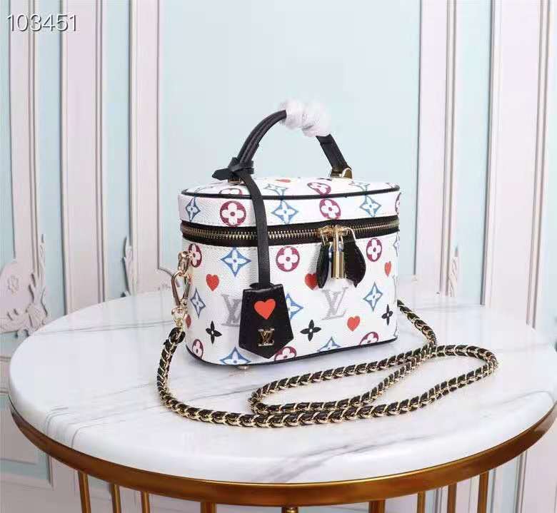 LV Vanity PM Bag Game On Monogram Canvas White By Nicolas Ghesquiere For Womtlm, Womtlm’s Handbags, Shoulder And Crossbody 7.5in/19cm LV M57458