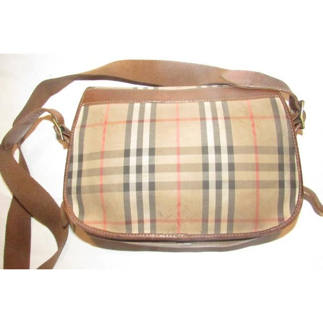 Burberry Saddle Style Or Shoulder Purses British Tan Leather And Haymarket Nova Check With Knights P
