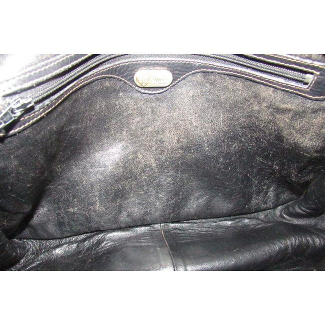 Gucci Vintage Black Pebbled Leather And Brown Smooth Leather Satchel