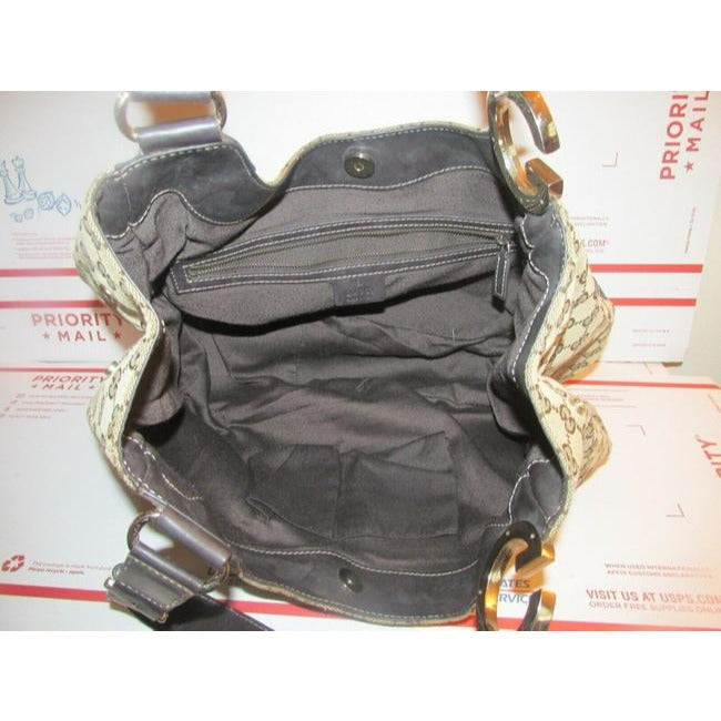 Gucci Top Handle Xl W Canvasleather Metal G Accents Brown Guccissima Print Leather Tote