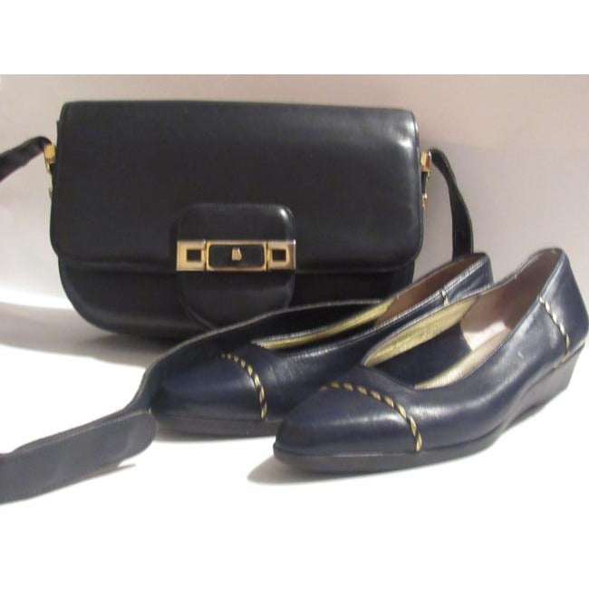 Bally Vintage Pursesdesigner Purses Navy Blue Leather Shoulder Bag