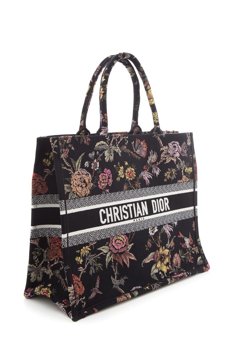 Dior Black Floral Embroidered Book Tote HandBag