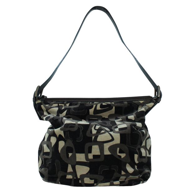 Celine Brown Print Velvet Shoulder Bag