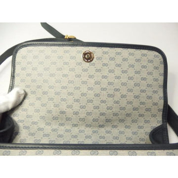 Gucci Vintage Purses Blue Leather And Gg Leather Cross Body Bag