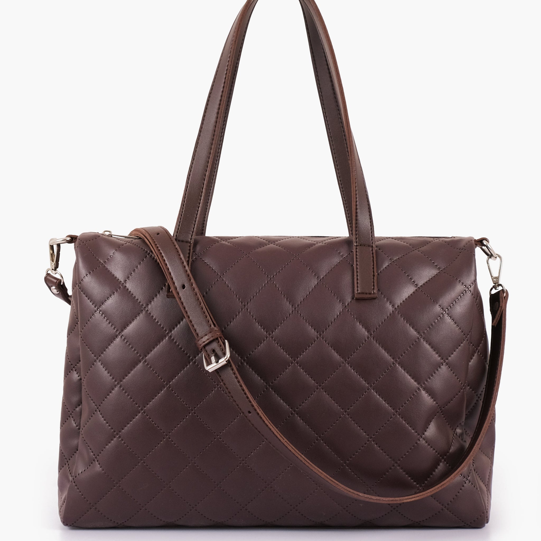 Dark brown quilted carryall Tote Bags