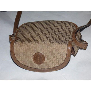 Gucci Vintage Dark Khaki Square G Logo Print Canvas And Camel Leather