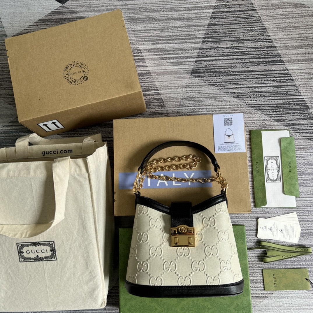 gg Small gg Shoulder Bag White Debossed For Womtlm 9.8in/25cm 675788 gg UD9AX 9099