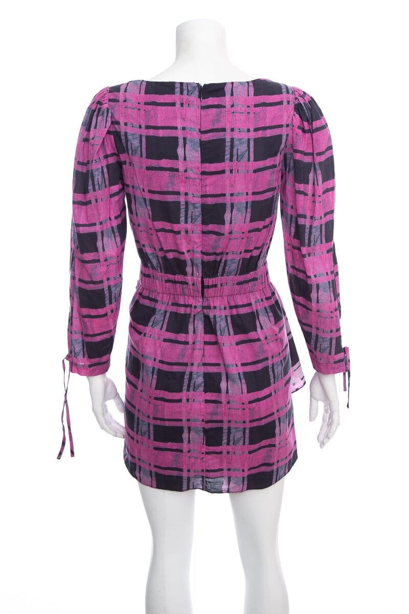 Rhode Purple Plaid Cotton Long Sleeve Mini Dress SZ XS