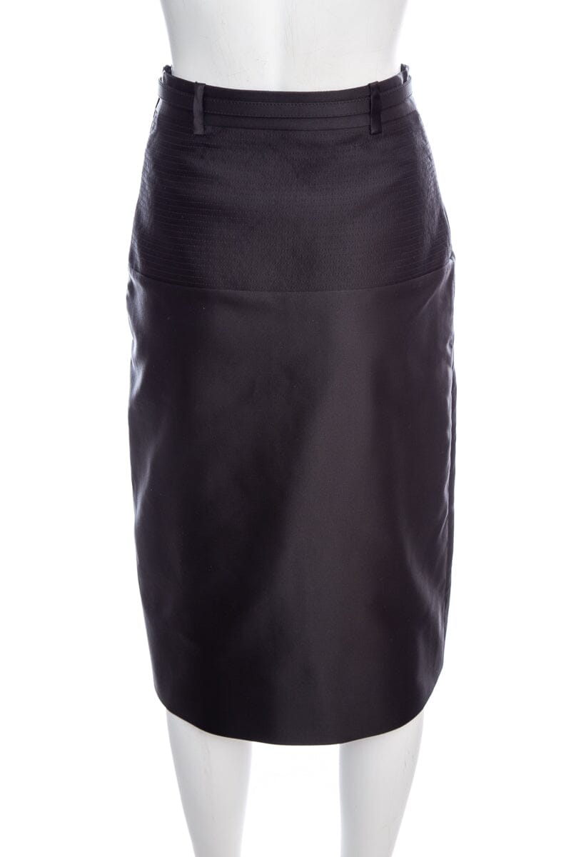 Gucci Black Satin Knee Length Belted Skirt SZ 38 NWT