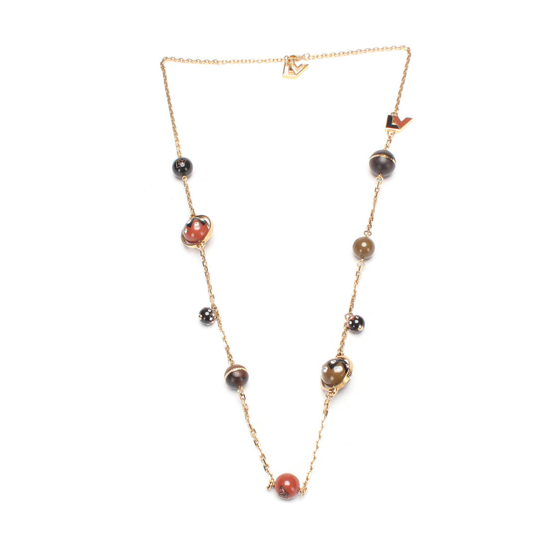 LOUIS VUITTON Crystal, Resin, & Wood LV Ball Charm Necklace
