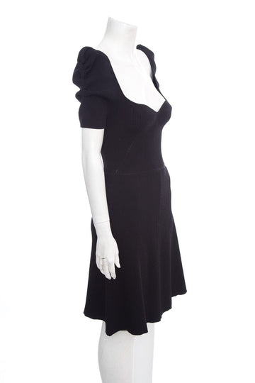 Carolina Herrera Black Ribbed Short Sleeve Mini Dress SZ XS
