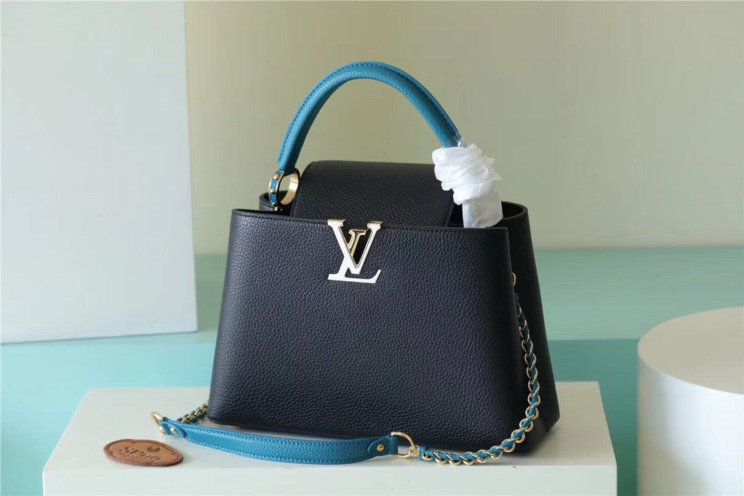 LV Capucines MM Taurillon Black/ Blue For Womtlm, Womtlm’s Bags, Shoulder And Crossbody Bags 12.4in/31.5cm LV 