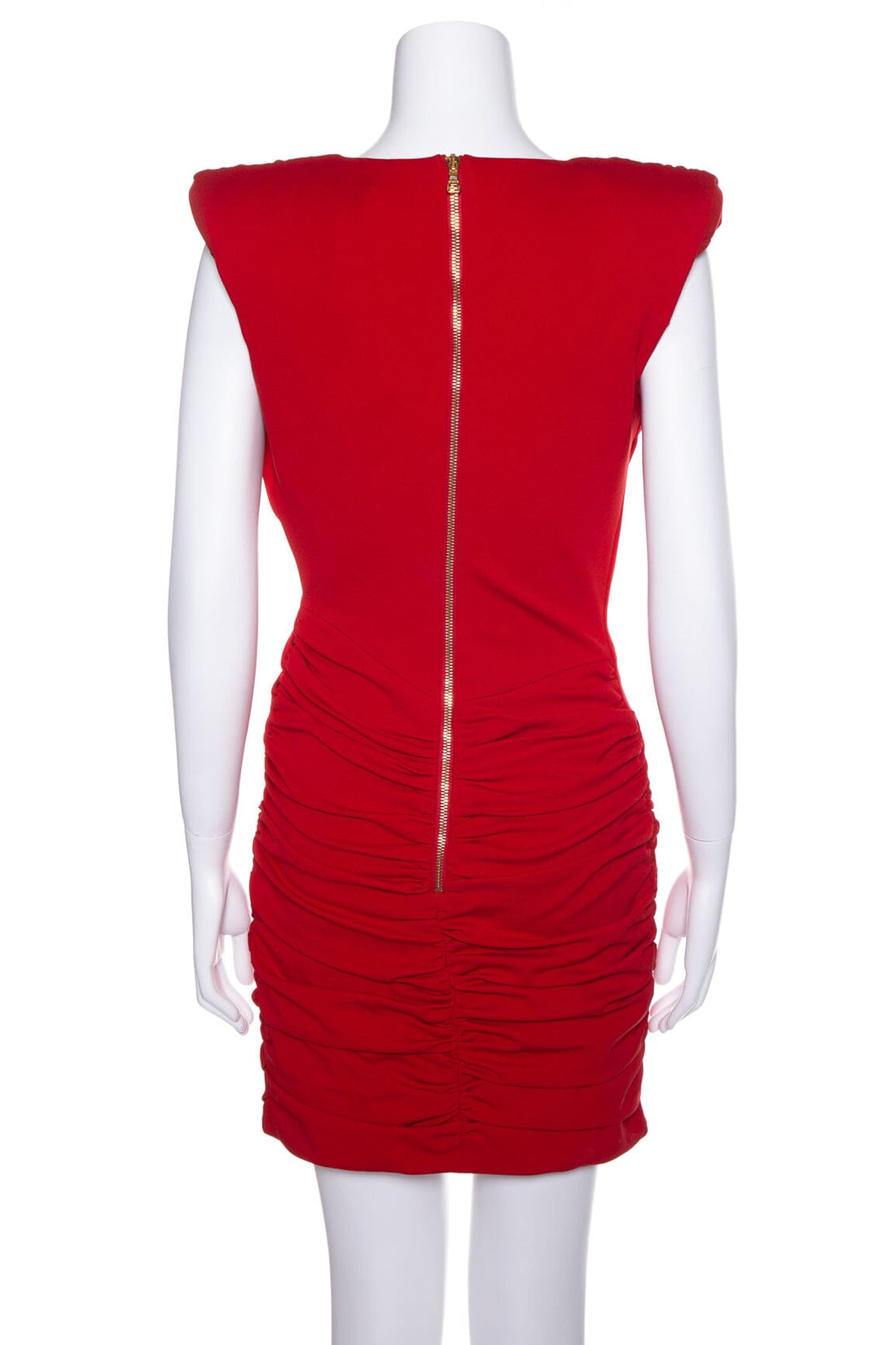 Balmain Red Fitted Sleeveless V-Neck Dress SZ 38