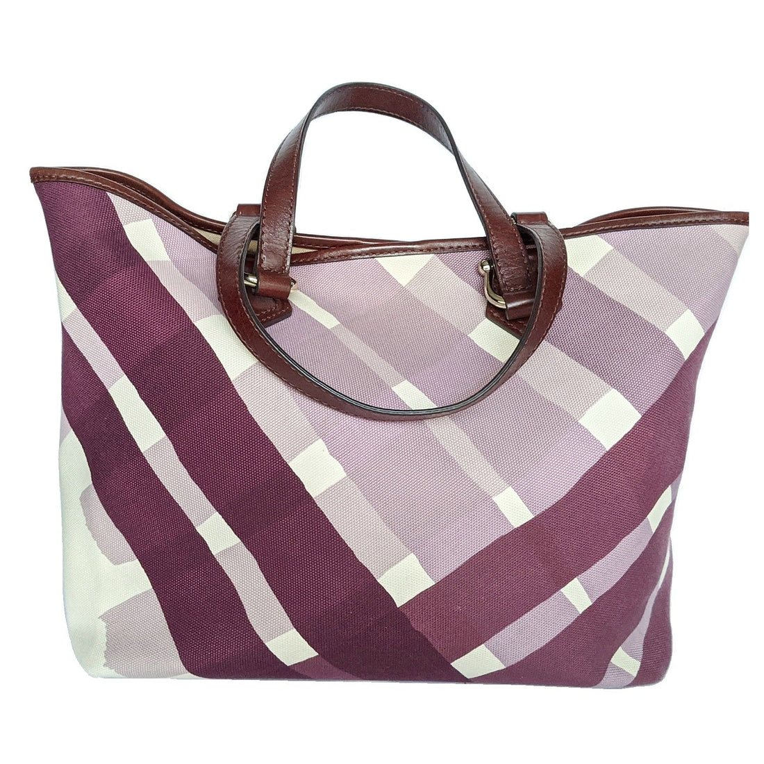 Burberry Canvas Purple Check Print Tote