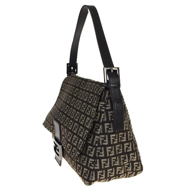 Fendi Mamma Zucco Envelope Top Black W Silver Zucchino Print Canvas And Leather Shoulder Bag