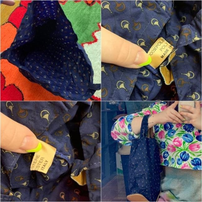 Gucci Top Handle Horsebit Clutch And Print Collapsible Blue Leather Tote