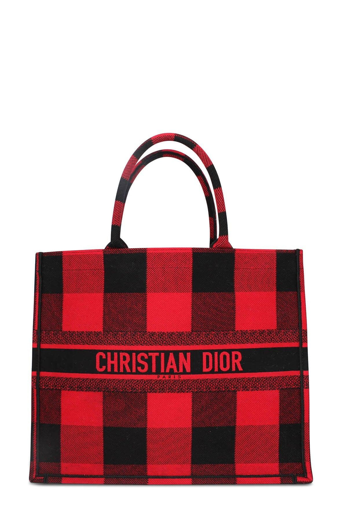 Embroidered Book Tote Red Black Checkered