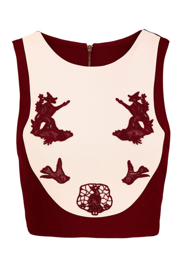 Punk Custom Sleeveless Cropped Top with Colonial Guipure